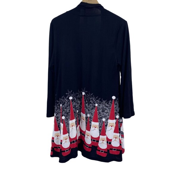 A Walk in the Park Santa Christmas cardigan size medium black Holiday open front - Picture 7 of 8